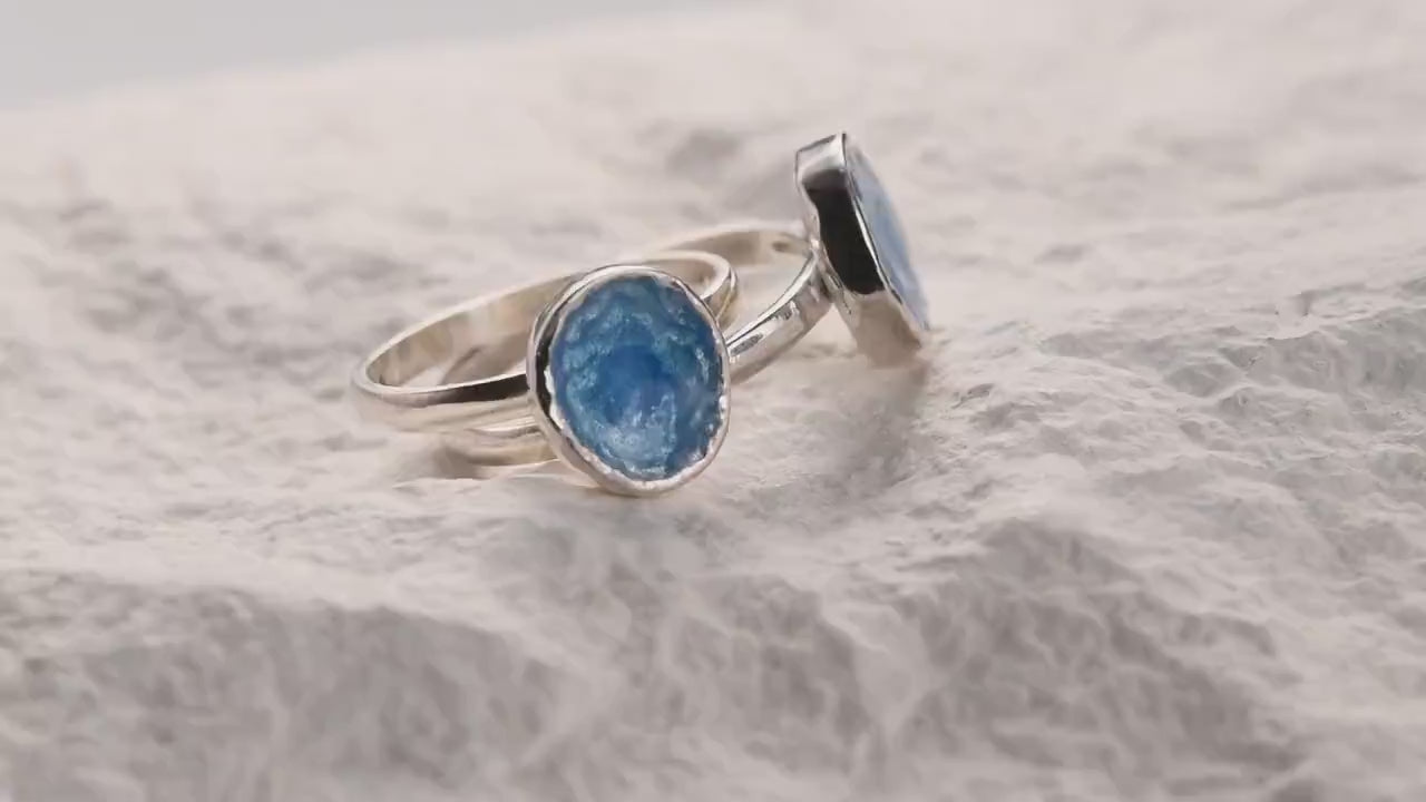 Blue enamel sea ring packaged as a meaningful handmade jewelry gift