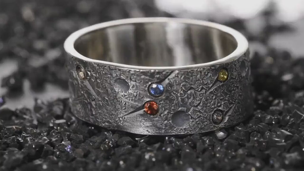 Personalized Birthstone Planet Ring with 12 gems on it/Viking Wedding Band/Rustic Engagement Ring/Chunky rings/moon and star ring