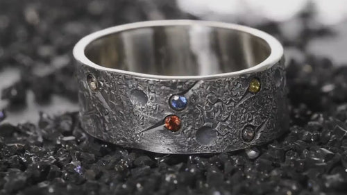 Personalized Birthstone Planet Ring with 12 gems on it/Viking Wedding Band/Rustic Engagement Ring/Chunky rings/moon and star ring