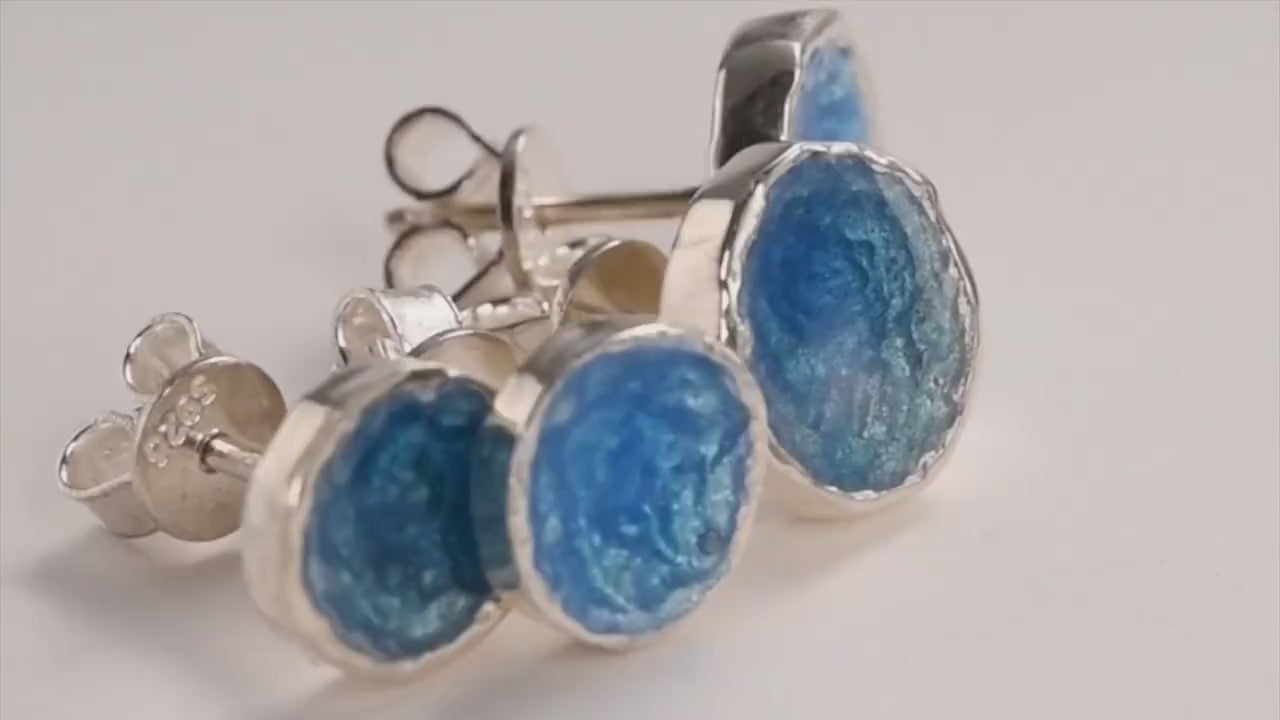 Blue enamel silver earrings packaged as a meaningful handmade jewelry gift