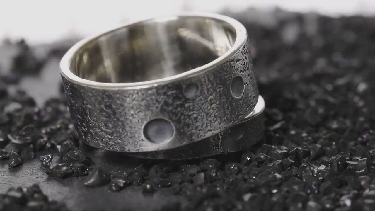 Personalized Couple Celestial Band Set/Viking Wedding Band/Planet ring/Rustic Engagement Ring/moon and star ring/Couple Ring Set/forged ring